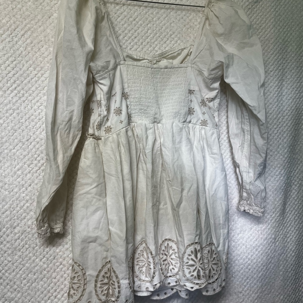 American Eagle Outfitters Womens Mini Dress Cream Embroidered Western Country - Picture 5 of 8